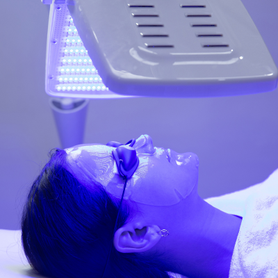 Blue LED light therapy facial with mask