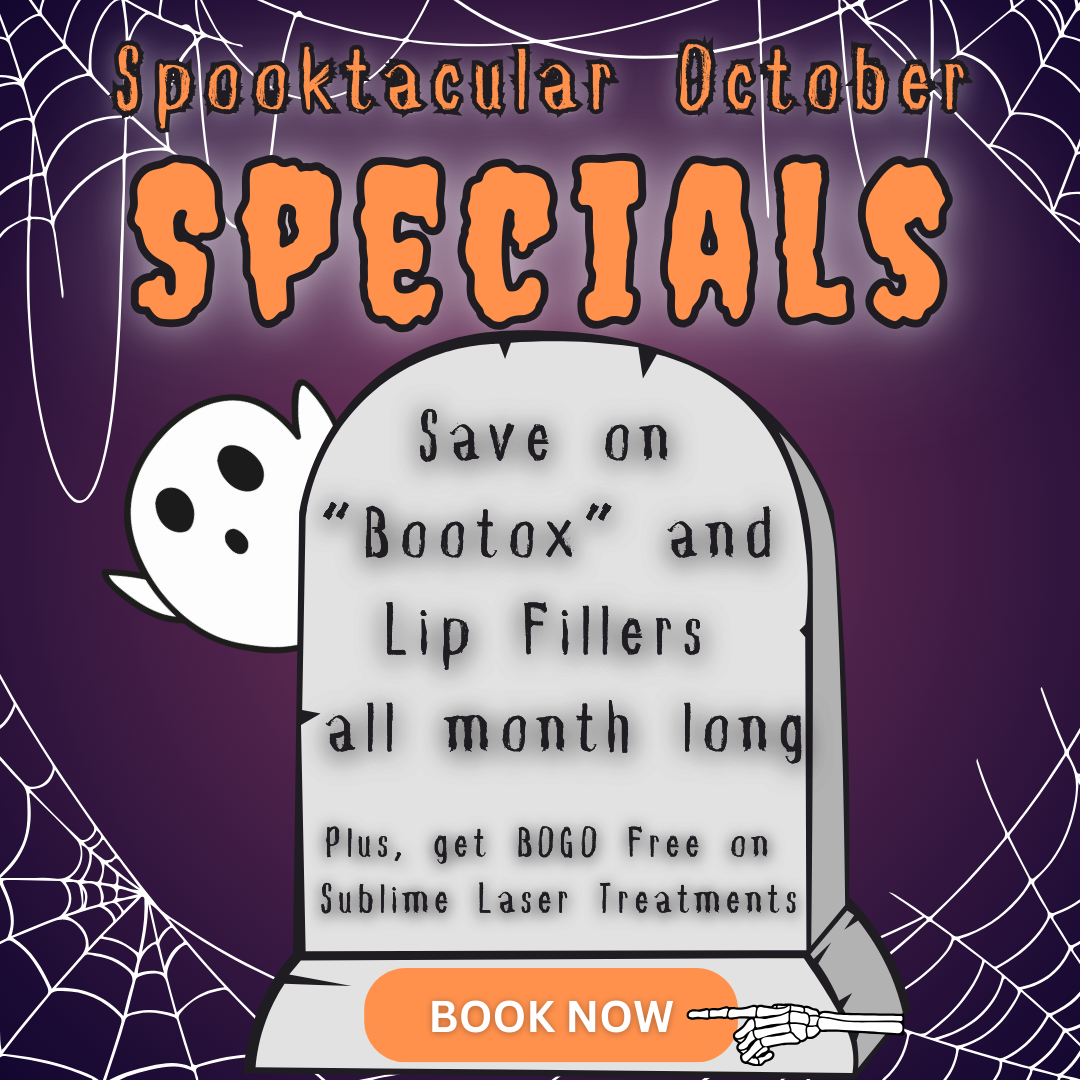 Image with grave and cobweb behind the October specials