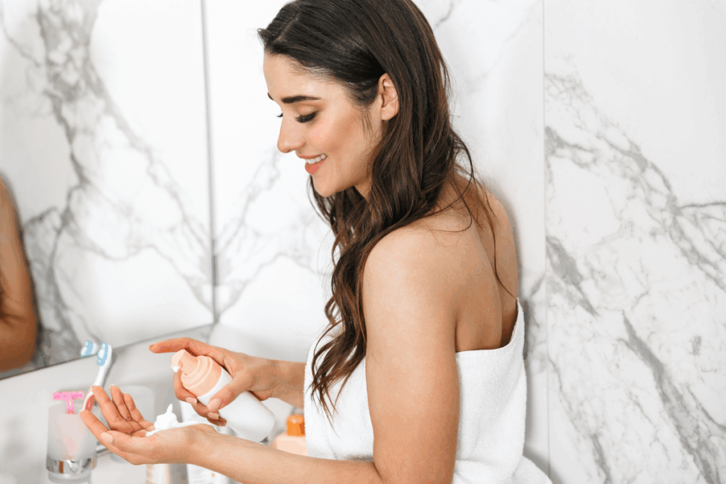 Woman washing face