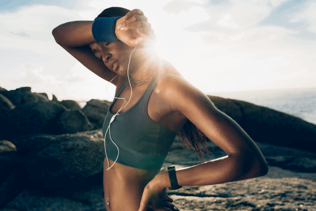 Woman sweating after an outdoor workout
