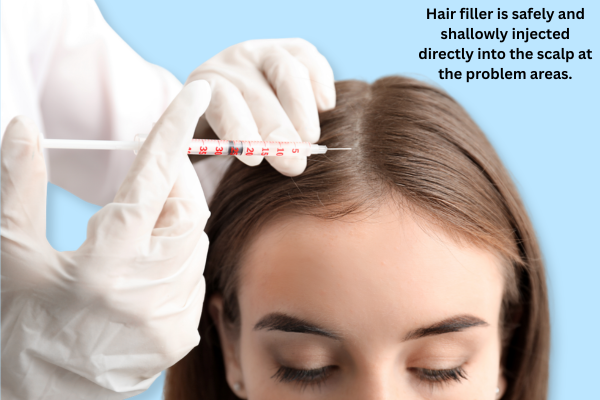 Woman receiving thinning hair treatment with hair filler